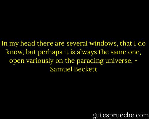 In my head there are several windows, that I do know, but perhaps it is always the same one, open variously on the parading universe. - Samuel Beckett