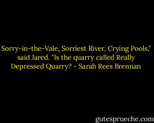 Sorry-in-the-Vale, Sorriest River, Crying Pools," said Jared. "Is the quarry called Really Depressed Quarry? - Sarah Rees Brennan
