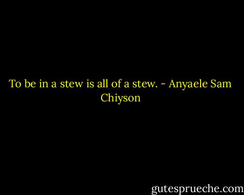 To be in a stew is all of a stew. - Anyaele Sam Chiyson