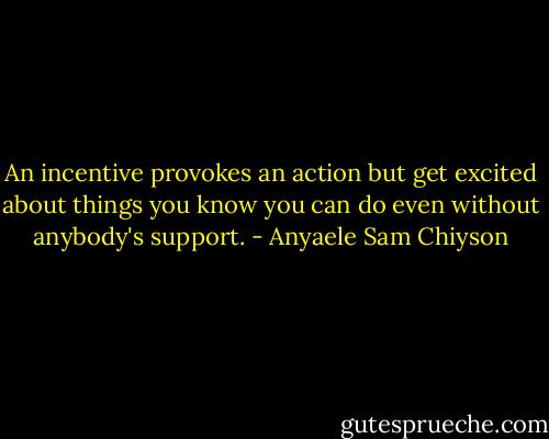 An incentive provokes an action but get excited about things you know you can do even without anybody's support. - Anyaele Sam Chiyson