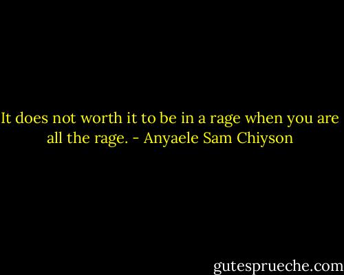It does not worth it to be in a rage when you are all the rage. - Anyaele Sam Chiyson