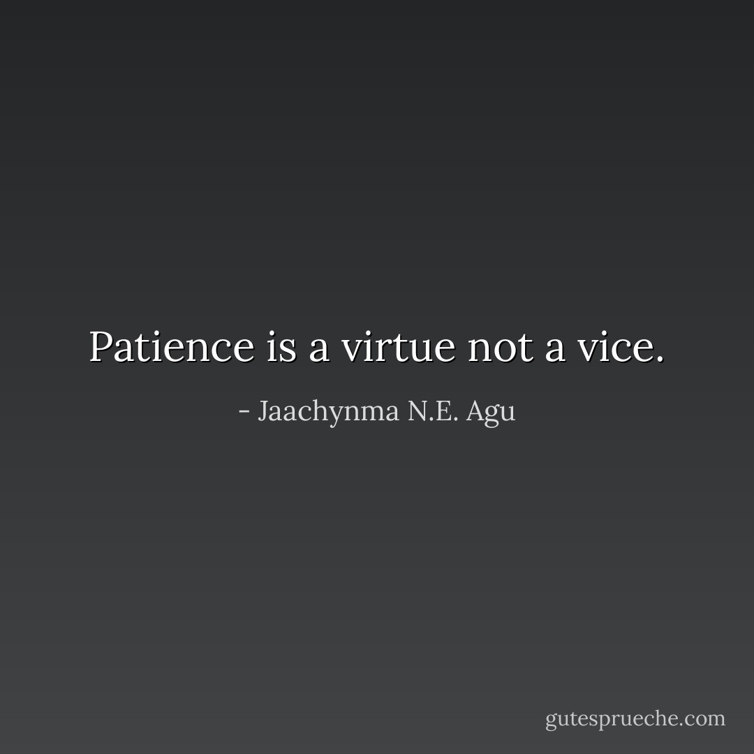Patience is a virtue not a vice. - Jaachynma N.E. Agu