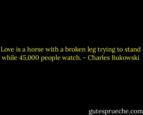 Love is a horse with a broken leg trying to stand while 45,000 people watch. - Charles Bukowski