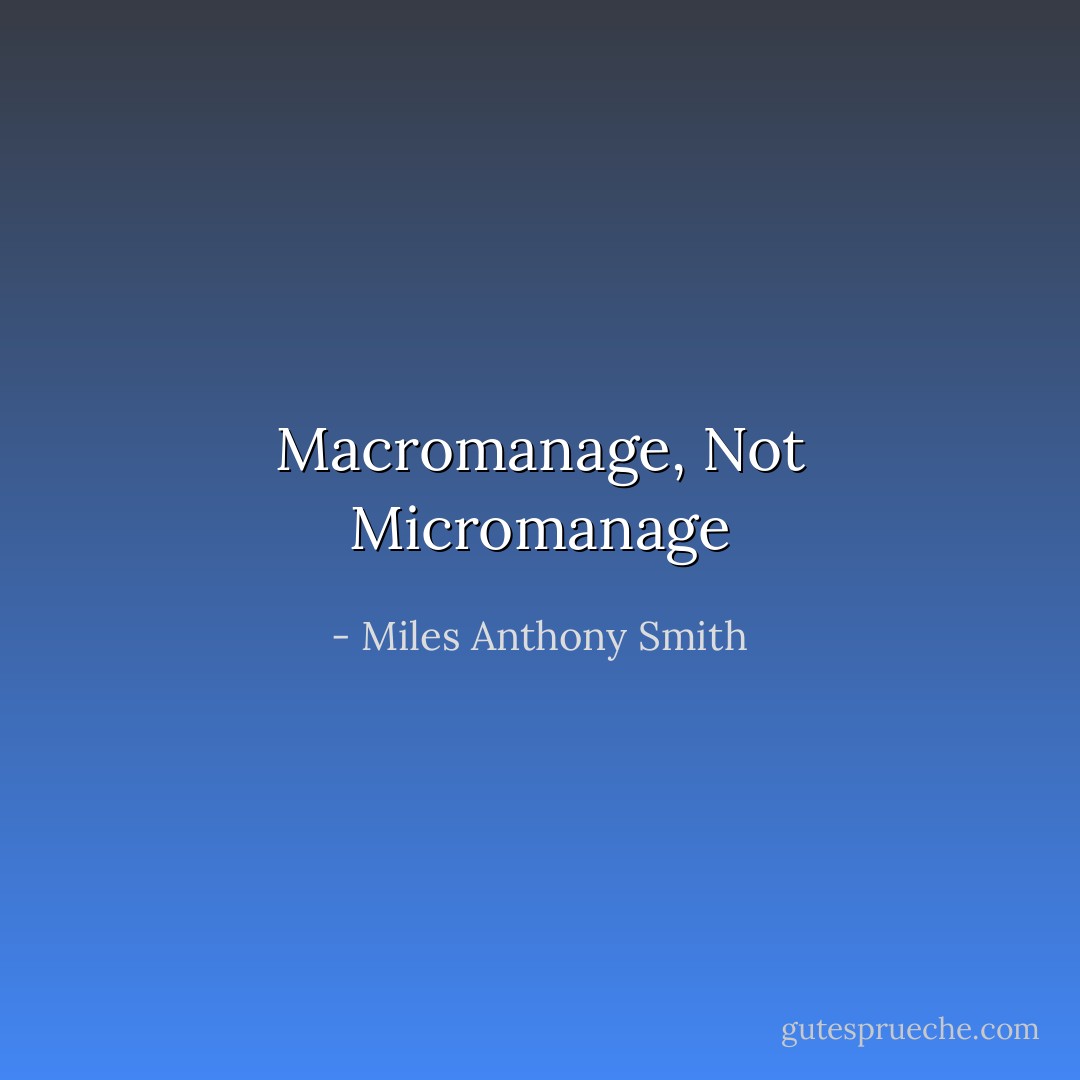 Macromanage, Not Micromanage - Miles Anthony Smith