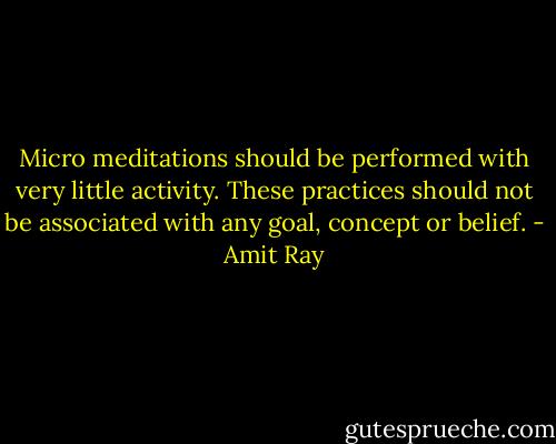 Micro meditations should be performed with very little activity. These practices should not be associated with any goal, concept or belief. - Amit Ray