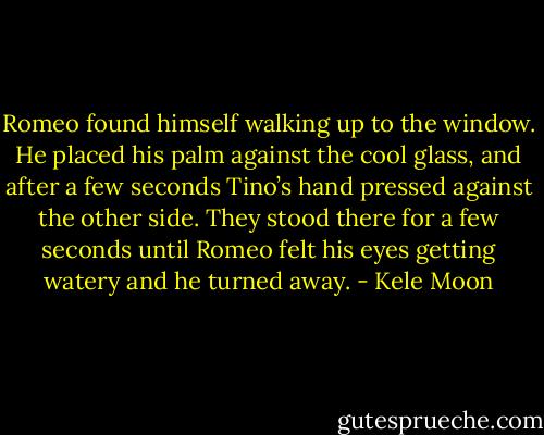 Romeo found himself walking up to the window. He placed his palm against the cool glass, and after a few seconds Tino’s hand pressed against the other side. They stood there for a few seconds until Romeo felt his eyes getting watery and he turned away. - Kele Moon
