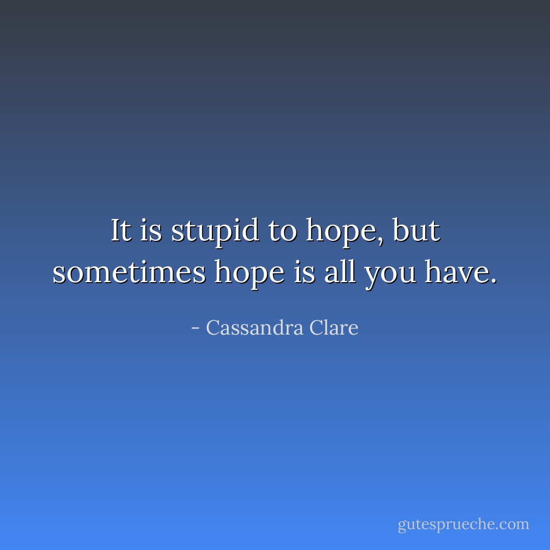 It is stupid to hope, but sometimes hope is all you have. - Cassandra Clare