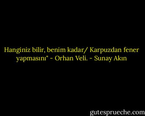 Hanginiz bilir, benim kadar/ Karpuzdan fener yapmasını" - Orhan Veli. - Sunay Akın