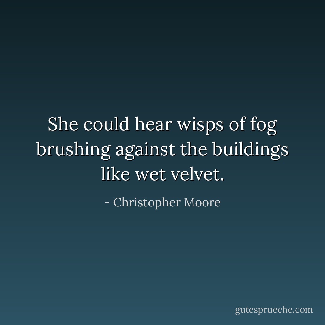 She could hear wisps of fog brushing against the buildings like wet velvet. - Christopher Moore