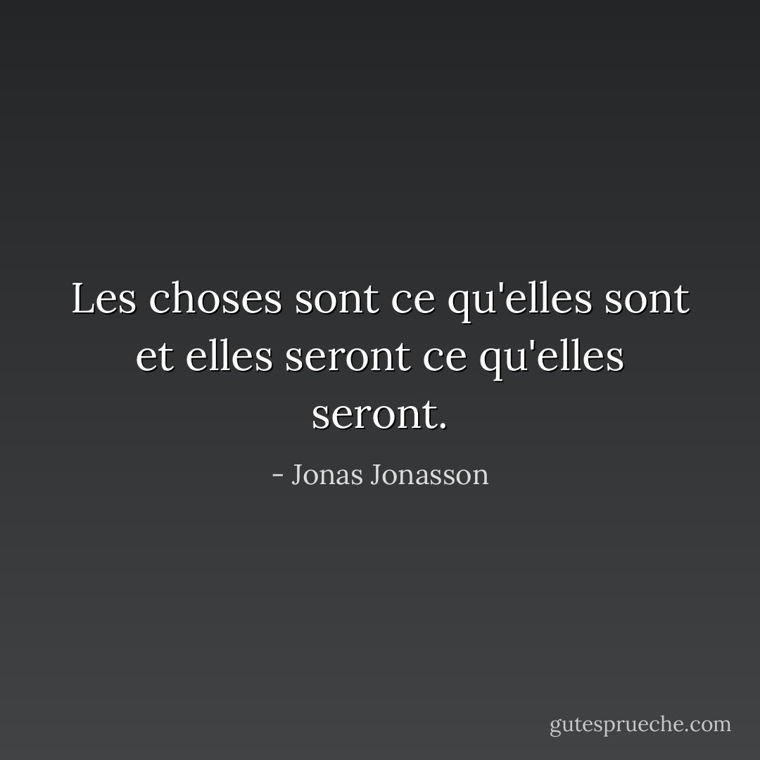 Les choses sont ce qu'elles sont et elles seront ce qu'elles seront. - Jonas Jonasson