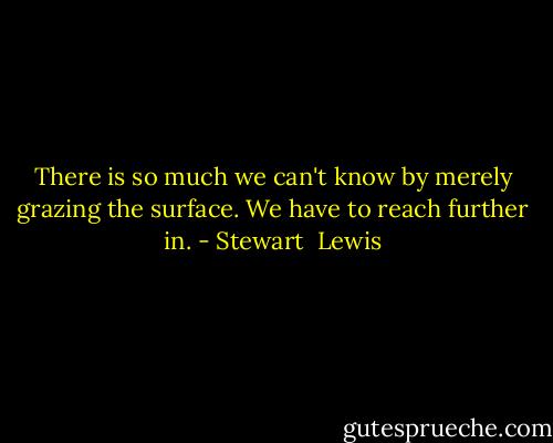There is so much we can't know by merely grazing the surface. We have to reach further in. - Stewart  Lewis