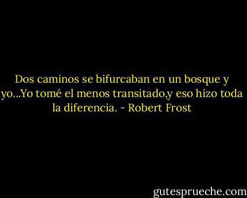 Dos caminos se bifurcaban en un bosque y yo...Yo tomé el menos transitado,y eso hizo toda la diferencia. - Robert Frost