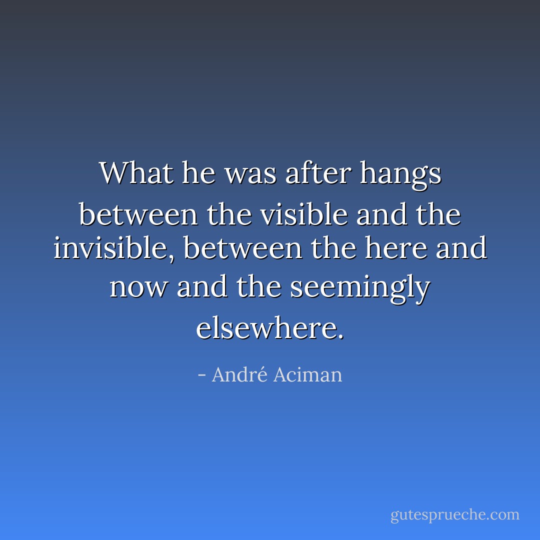 What he was after hangs between the visible and the invisible, between the here and now and the seemingly elsewhere. - André Aciman