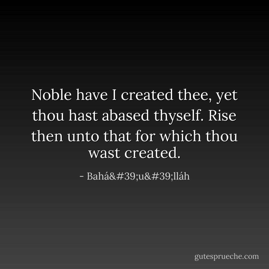 Noble have I created thee, yet thou hast abased thyself. Rise then unto that for which thou wast created. - Bahá'u'lláh