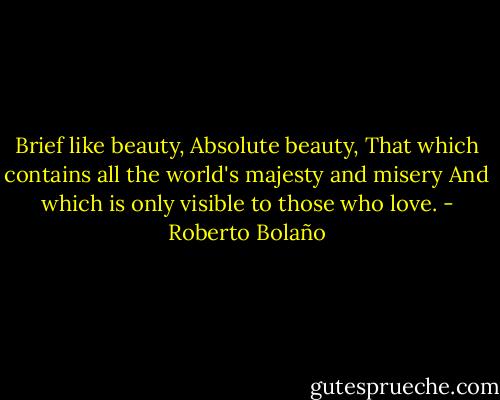 Brief like beauty,<br />Absolute beauty,<br />That which contains all the world's majesty and misery<br />And which is only visible to those who love. - Roberto Bolaño