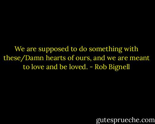 We are supposed to do something with these/Damn hearts of ours, and we are meant to love and be loved. - Rob Bignell