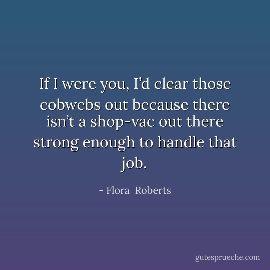 If I were you, I’d clear those cobwebs out because there isn’t a shop-vac out there strong enough to handle that job. - Flora  Roberts