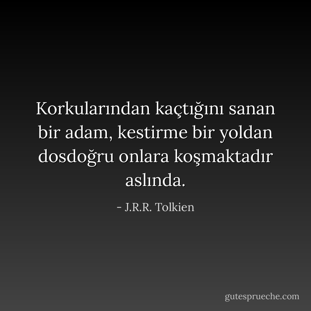 Korkularından kaçtığını sanan bir adam, kestirme bir yoldan dosdoğru onlara koşmaktadır aslında. - J.R.R. Tolkien