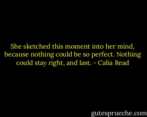 She sketched this moment into her mind, because nothing could be so perfect. Nothing could stay right, and last. - Calia Read