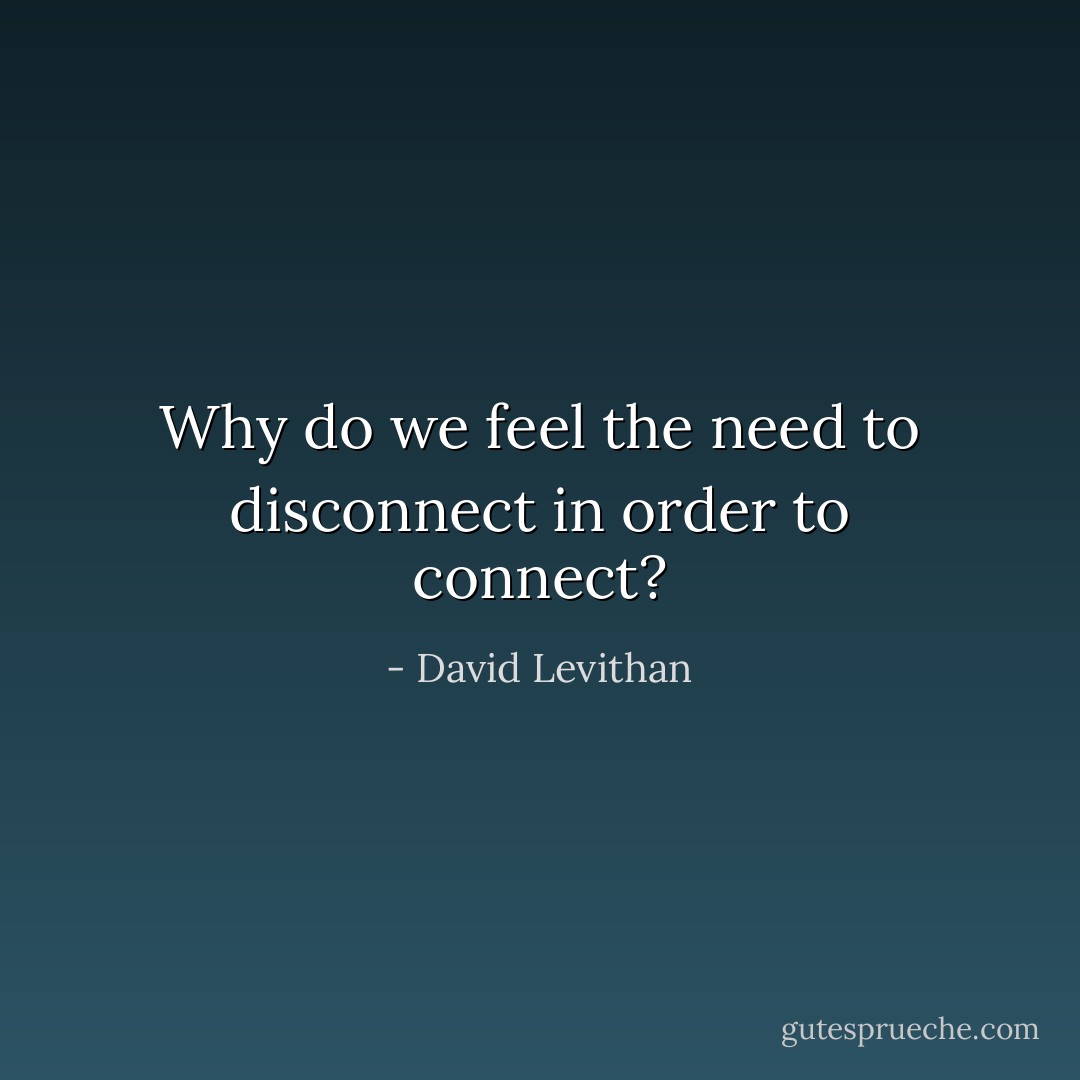 Why do we feel the need to disconnect in order to connect? - David Levithan