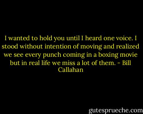 I wanted to hold you until I heard one voice. I stood without intention of moving and realized we see every punch coming in a boxing movie but in real life we miss a lot of them. - Bill Callahan