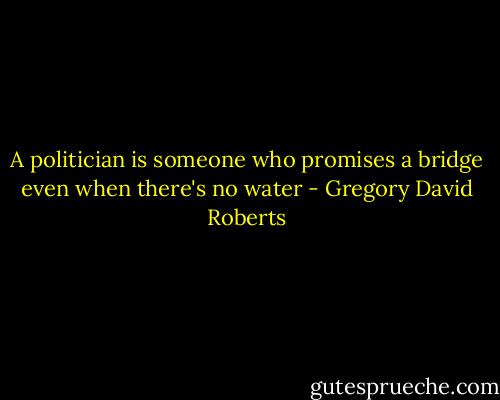 A politician is someone who promises a bridge even when there's no water - Gregory David Roberts