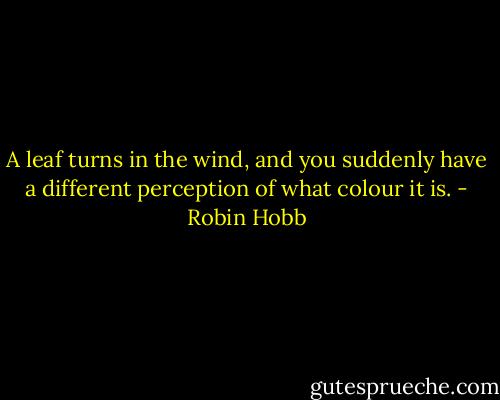 A leaf turns in the wind, and you suddenly have a different perception of what colour it is. - Robin Hobb