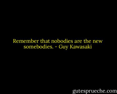 Remember that nobodies are the new somebodies. - Guy Kawasaki