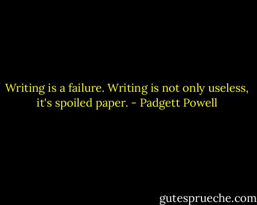 Writing is a failure. Writing is not only useless, it's spoiled paper. - Padgett Powell