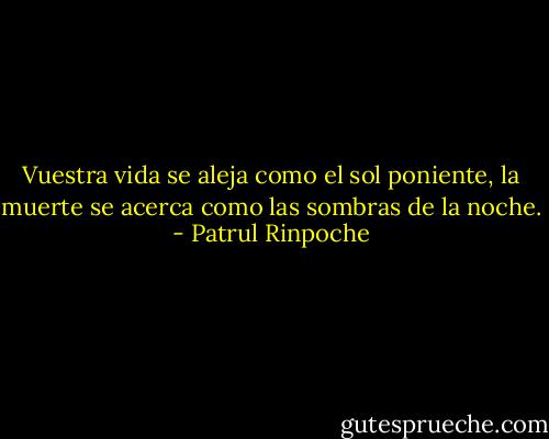 Vuestra vida se aleja como el sol poniente,<br />la muerte se acerca como las sombras de la noche. - Patrul Rinpoche