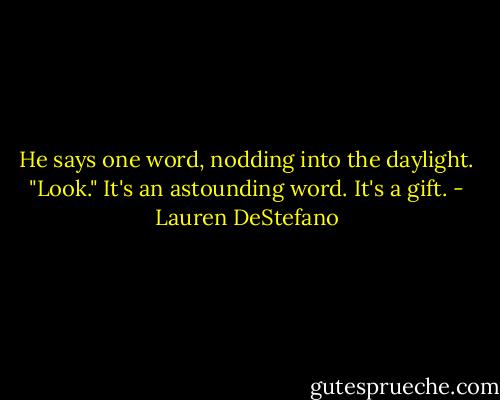 He says one word, nodding into the daylight. "Look." It's an astounding word. It's a gift. - Lauren DeStefano