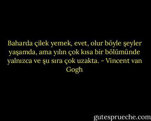 Baharda çilek yemek, evet, olur böyle şeyler yaşamda, ama yılın çok kısa bir bölümünde yalnızca ve şu sıra çok uzakta. - Vincent van Gogh