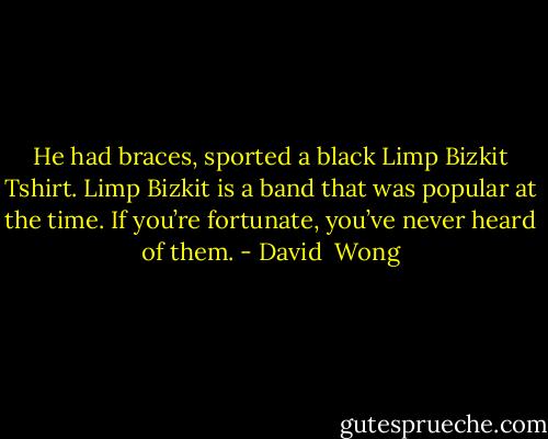 He had braces, sported a black Limp Bizkit Tshirt. Limp Bizkit is a band that was popular at the time. If you’re fortunate, you’ve never heard of them. - David  Wong