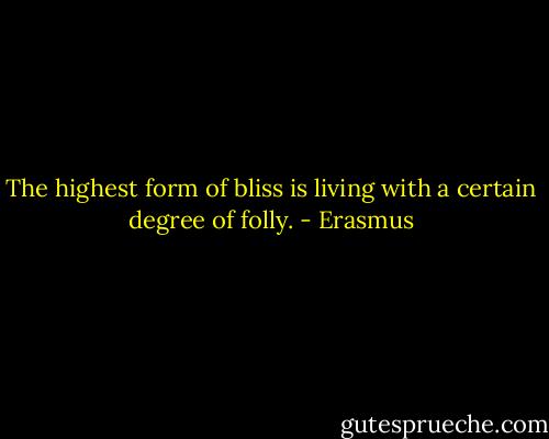 The highest form of bliss is living with a certain degree of folly. - Erasmus