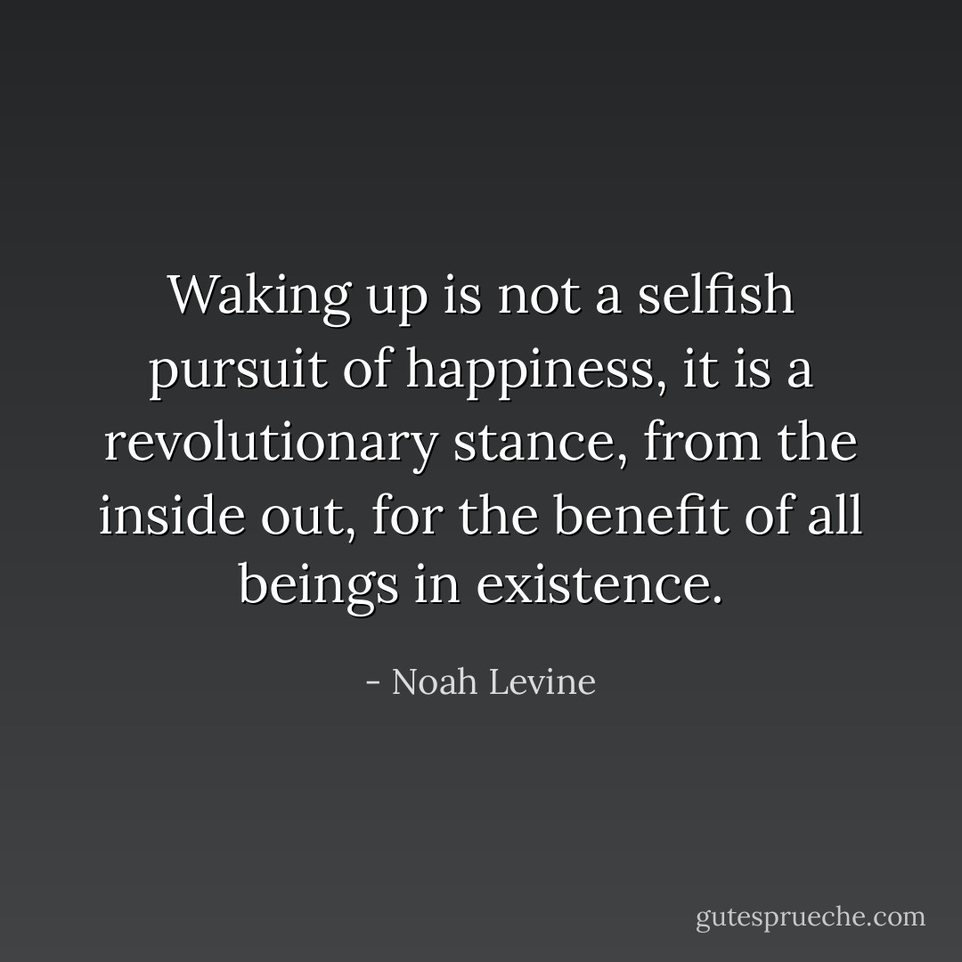 Waking up is not a selfish pursuit of happiness, it is a revolutionary stance, from the inside out, for the benefit of all beings in existence. - Noah Levine