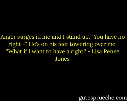 Anger surges in me and I stand up. "You have no right -"<br />He's on his feet towering over me. "What if I want to have a right? - Lisa Renee Jones