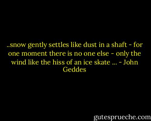 ..snow gently settles like dust in a shaft - for one moment there is no one else - only the wind like the hiss of an ice skate ... - John Geddes