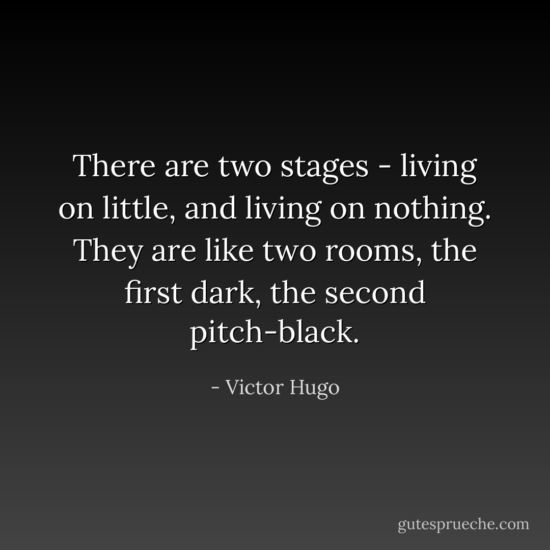 There are two stages - living on little, and living on nothing. They are like two rooms, the first dark, the second pitch-black. - Victor Hugo