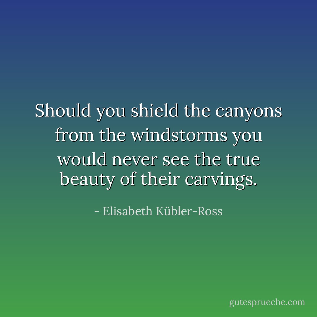 Should you shield the canyons from the windstorms you would never see the true beauty of their carvings. - Elisabeth Kübler-Ross