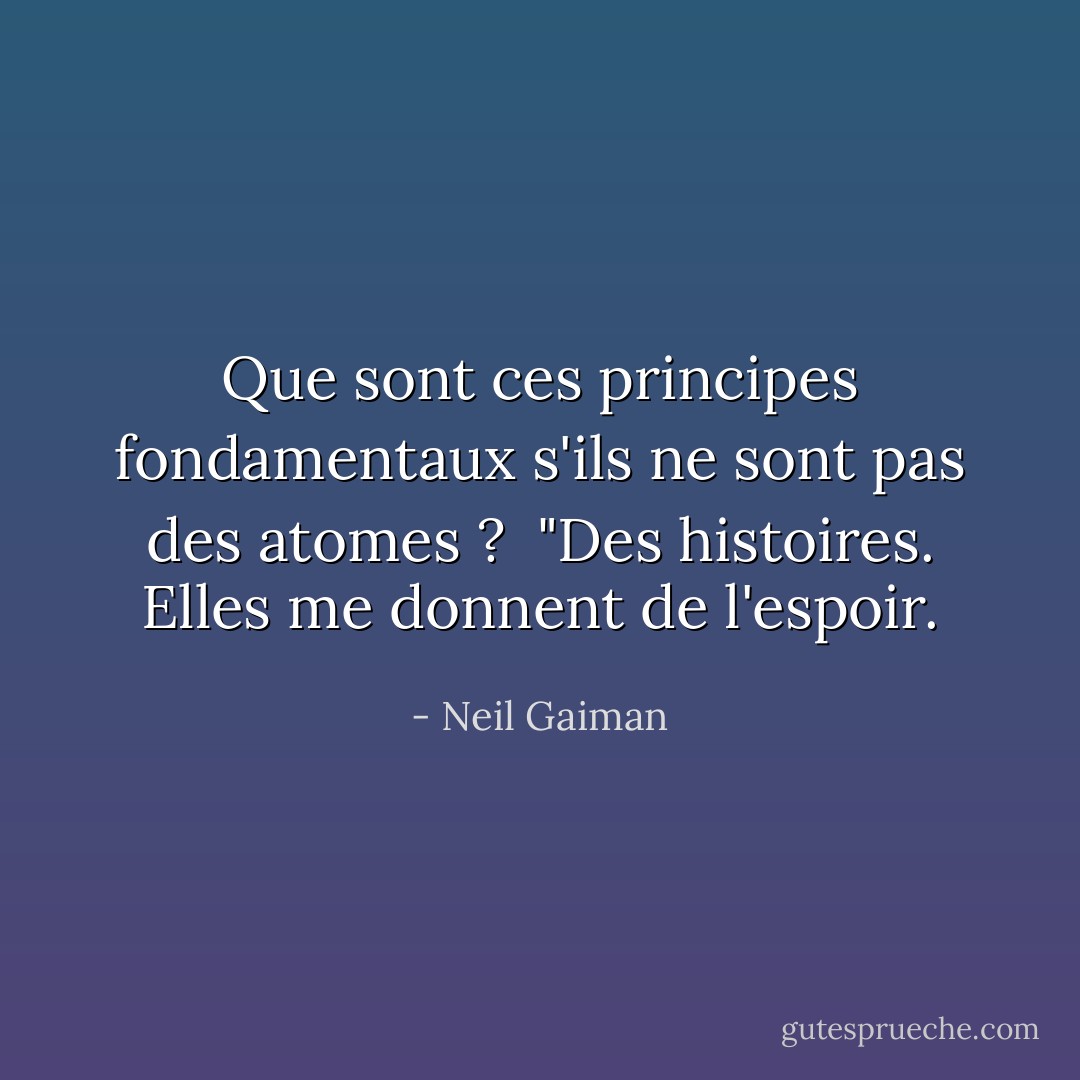 Que sont ces principes fondamentaux s'ils ne sont pas des atomes ? <br />"Des histoires. Elles me donnent de l'espoir. - Neil Gaiman