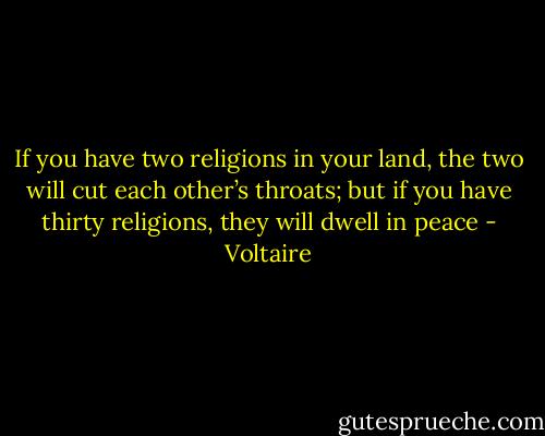 If you have two religions in your land, the two will cut each other’s throats; but if you have thirty religions, they will dwell in peace - Voltaire