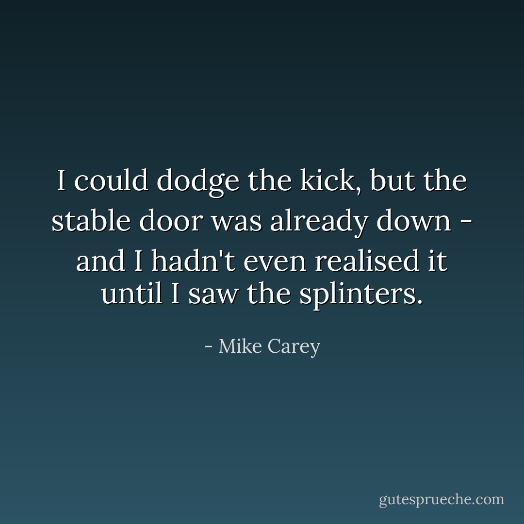 I could dodge the kick, but the stable door was already down - and I hadn't even realised it until I saw the splinters. - Mike Carey