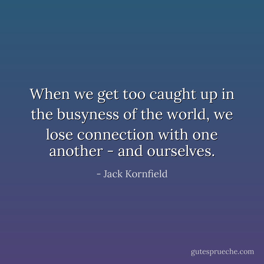 When we get too caught up in the busyness of the world, we lose connection with one another - and ourselves. - Jack Kornfield
