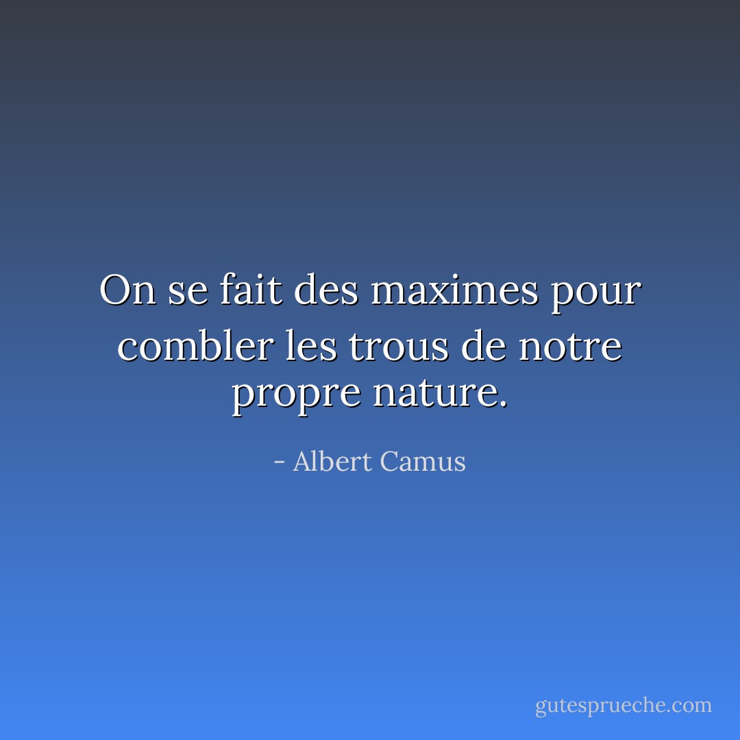 On se fait des maximes pour combler les trous de notre propre nature. - Albert Camus