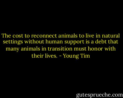 The cost to reconnect animals to live in natural settings without human support is a debt that many animals in transition must honor with their lives. - Young Tim