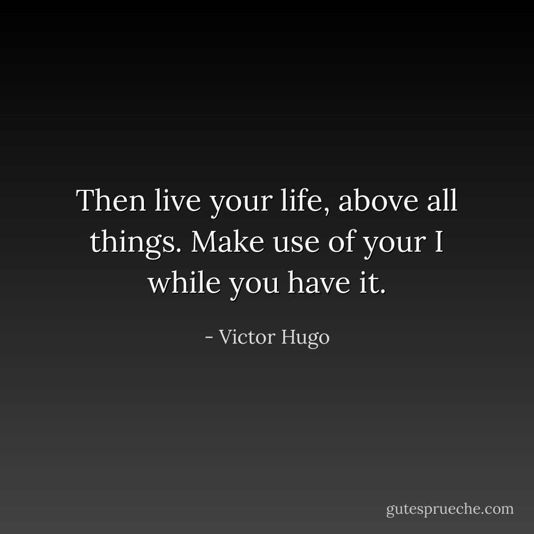 Then live your life, above all things. Make use of your I while you have it. - Victor Hugo