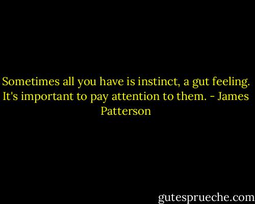 Sometimes all you have is instinct, a gut feeling. It's important to pay attention to them. - James Patterson
