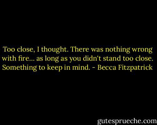 Too close, I thought. There was nothing wrong with fire… as long as you didn't stand too close. Something to keep in mind. - Becca Fitzpatrick