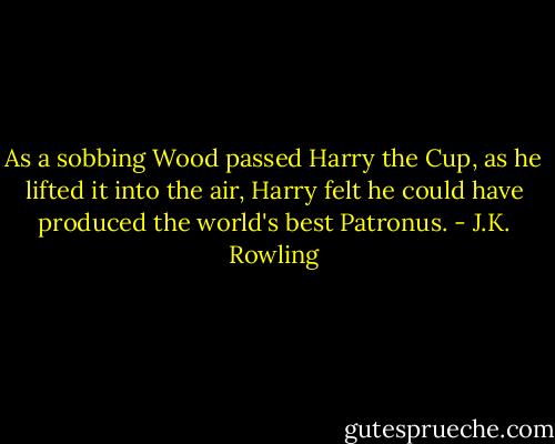 As a sobbing Wood passed Harry the Cup, as he lifted it into the air, Harry felt he could have produced the world's best Patronus. - J.K. Rowling