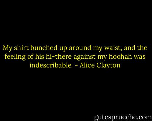 My shirt bunched up around my waist, and the feeling of his hi-there against my hoohah was indescribable. - Alice Clayton